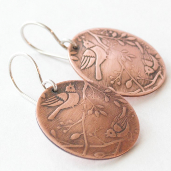 Copper Bird Earrings Nature Inspired Jewelry
