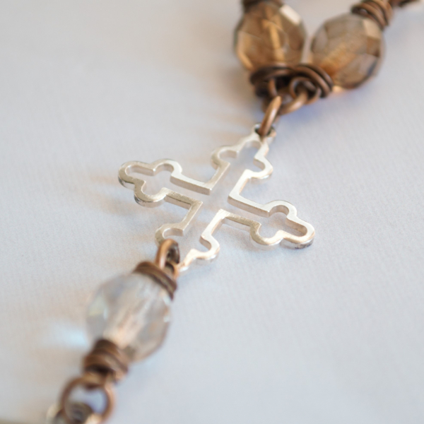Blessed Mother Necklace with Bronze wire and Pearls