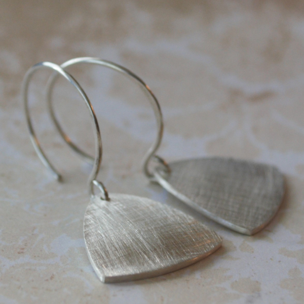 Sterling earrings  Rounded triangles formed in a convex shape  Sandpaper finish