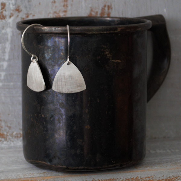 Sterling earrings  Rounded triangles formed in a convex shape  Sandpaper finish