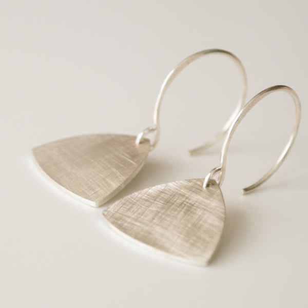 Sterling earrings  Rounded triangles formed in a convex shape  Sandpaper finish