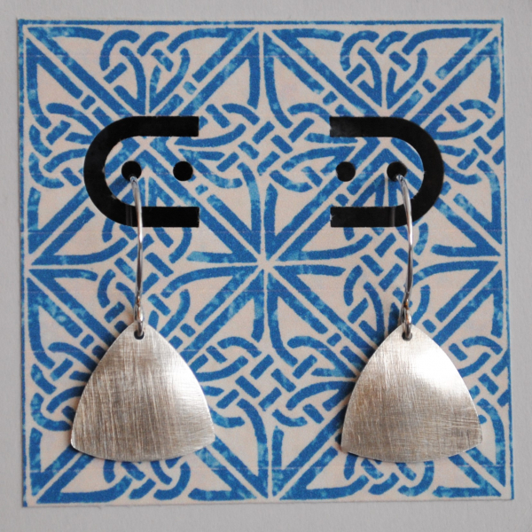 Sterling earrings Rounded triangles formed in a convex shape Sandpaper finish ad