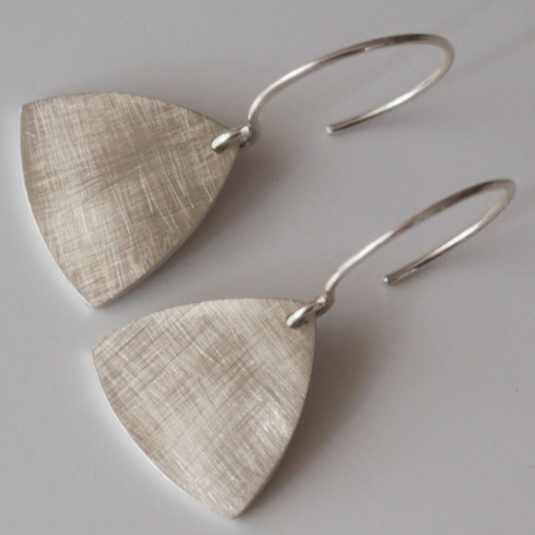Sterling earrings  Rounded triangles formed in a convex shape  Sandpaper finish