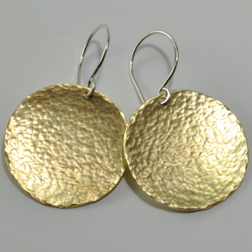 Brass Earrings Round Disc Earrings Sterling Ear Wires Large Earrings